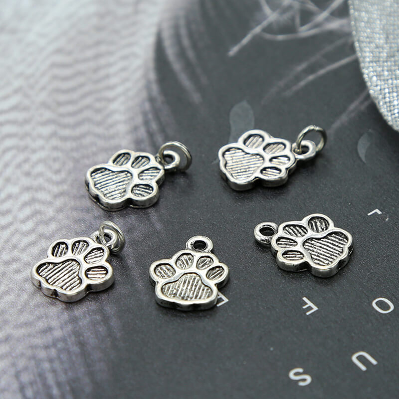 Paw 2 Sided Antique Silver Charm