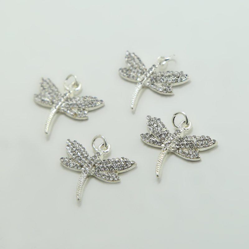 Dragonfly w/Rhinestones Silver Plated Charm