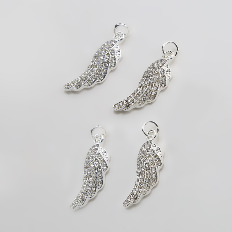 Wing w/Rhinestones Silver Plated Charm