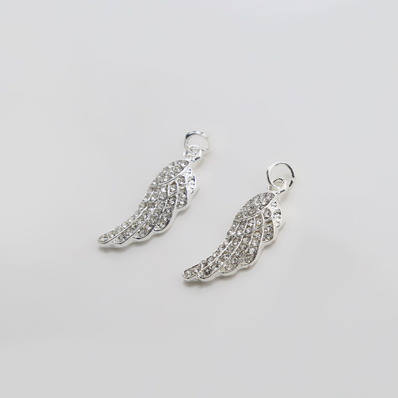 Wing w/Rhinestones Silver Plated Charm