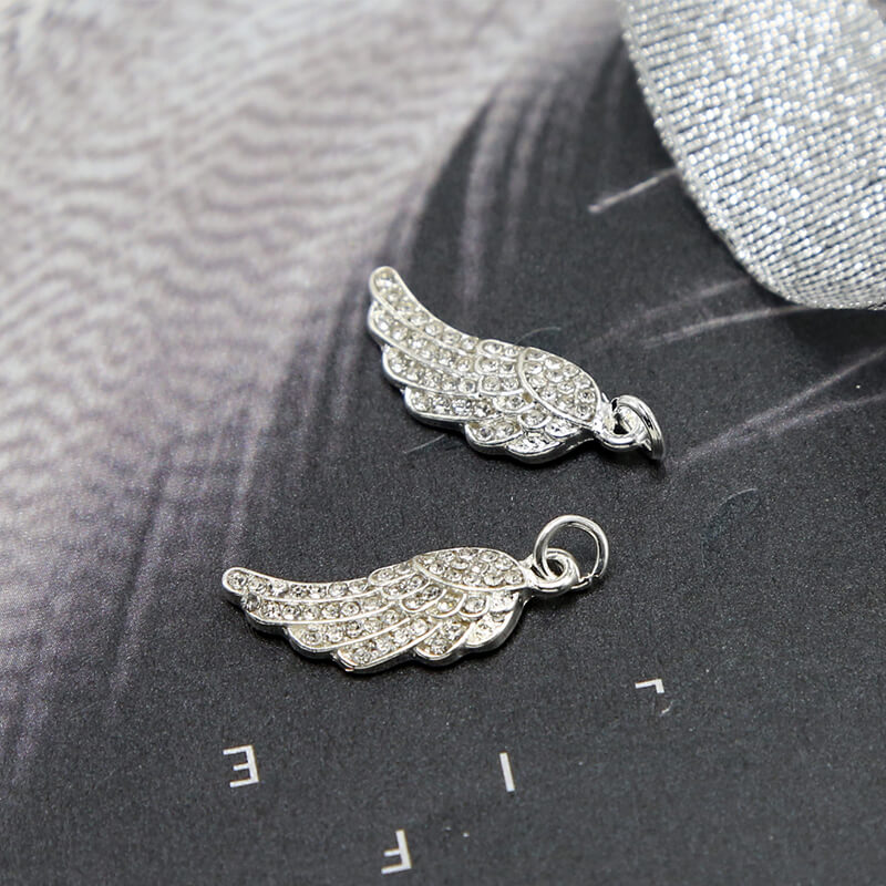 Wing w/Rhinestones Silver Plated Charm