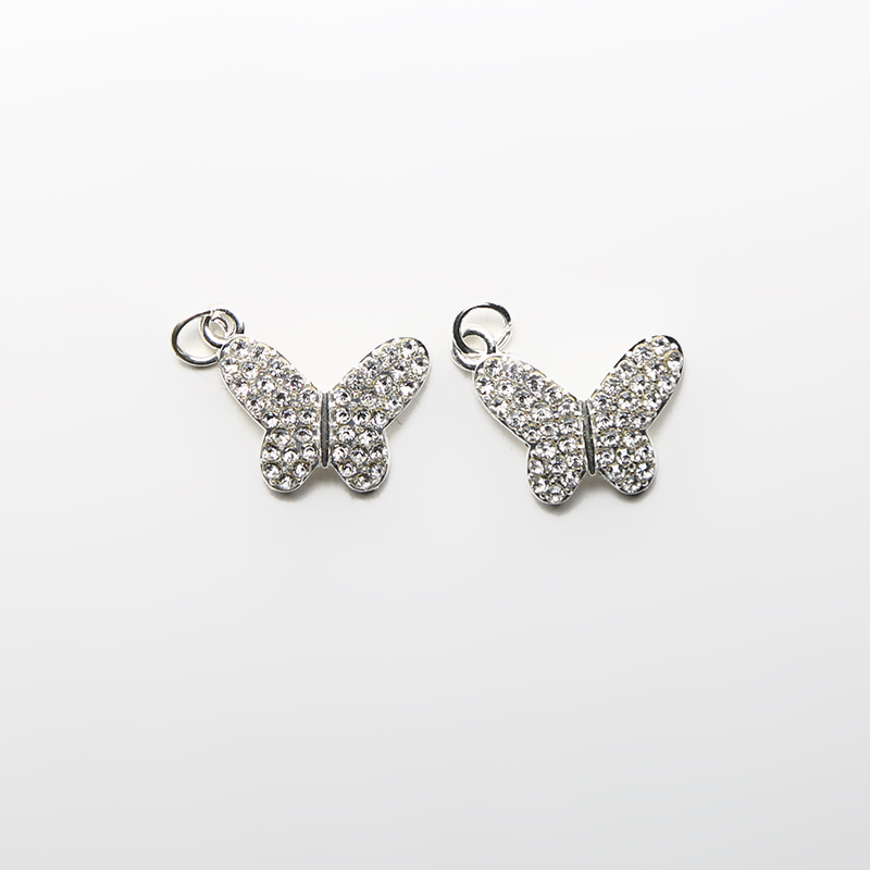 Butterfly w/Rhinestones Silver Plated Charm