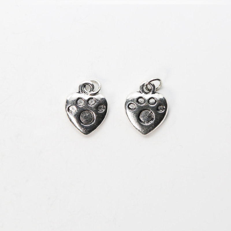 Paw Print Heart Antique Silver Charm