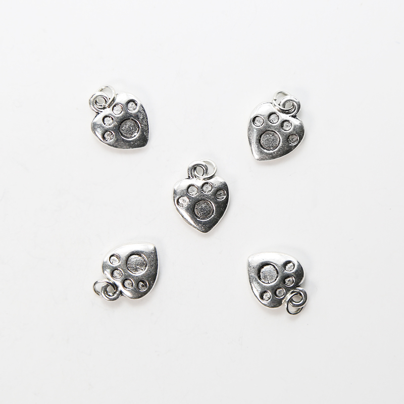 Paw Print Heart Antique Silver Charm