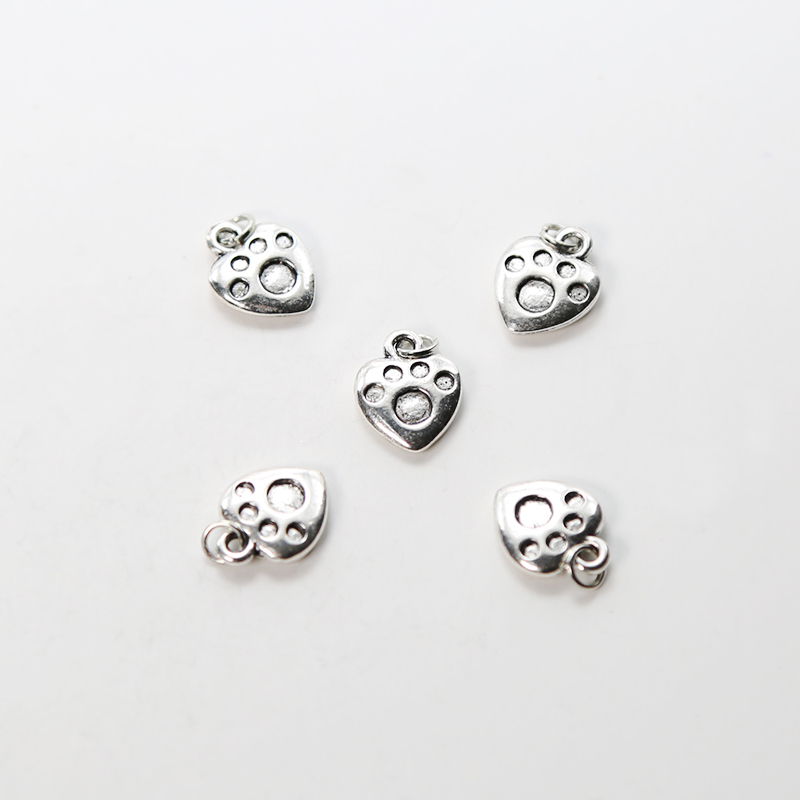 Paw Print Heart Antique Silver Charm