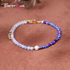 Bracelet - Pearl -4*5mm+ Lapis Lazio -3*4mm+ Aquamarine - faceted bead -4mm+ copper bead - Round bead -2mm-18+5.5cm