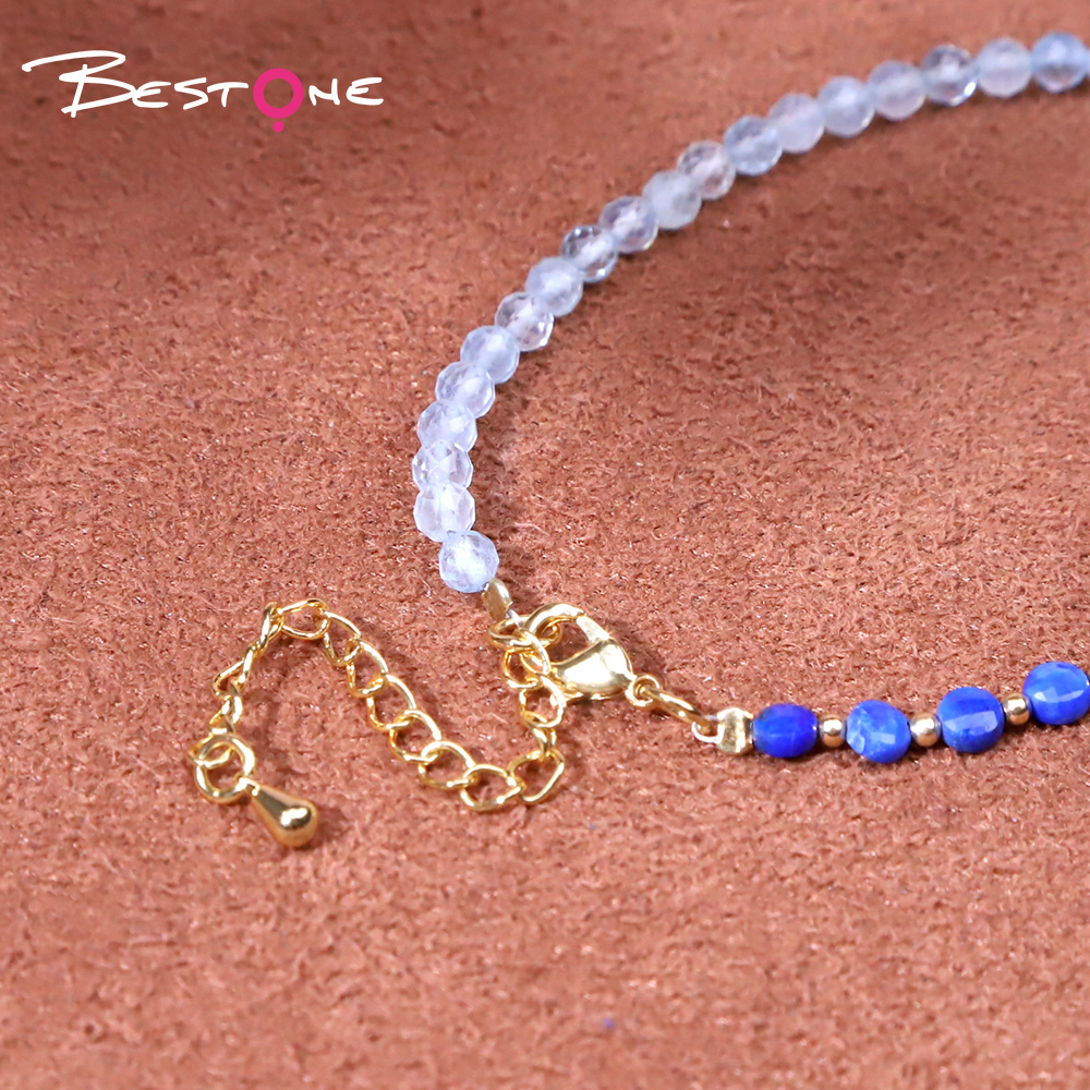 Bracelet - Pearl -4*5mm+ Lapis Lazio -3*4mm+ Aquamarine - faceted bead -4mm+ copper bead - Round bead -2mm-18+5.5cm