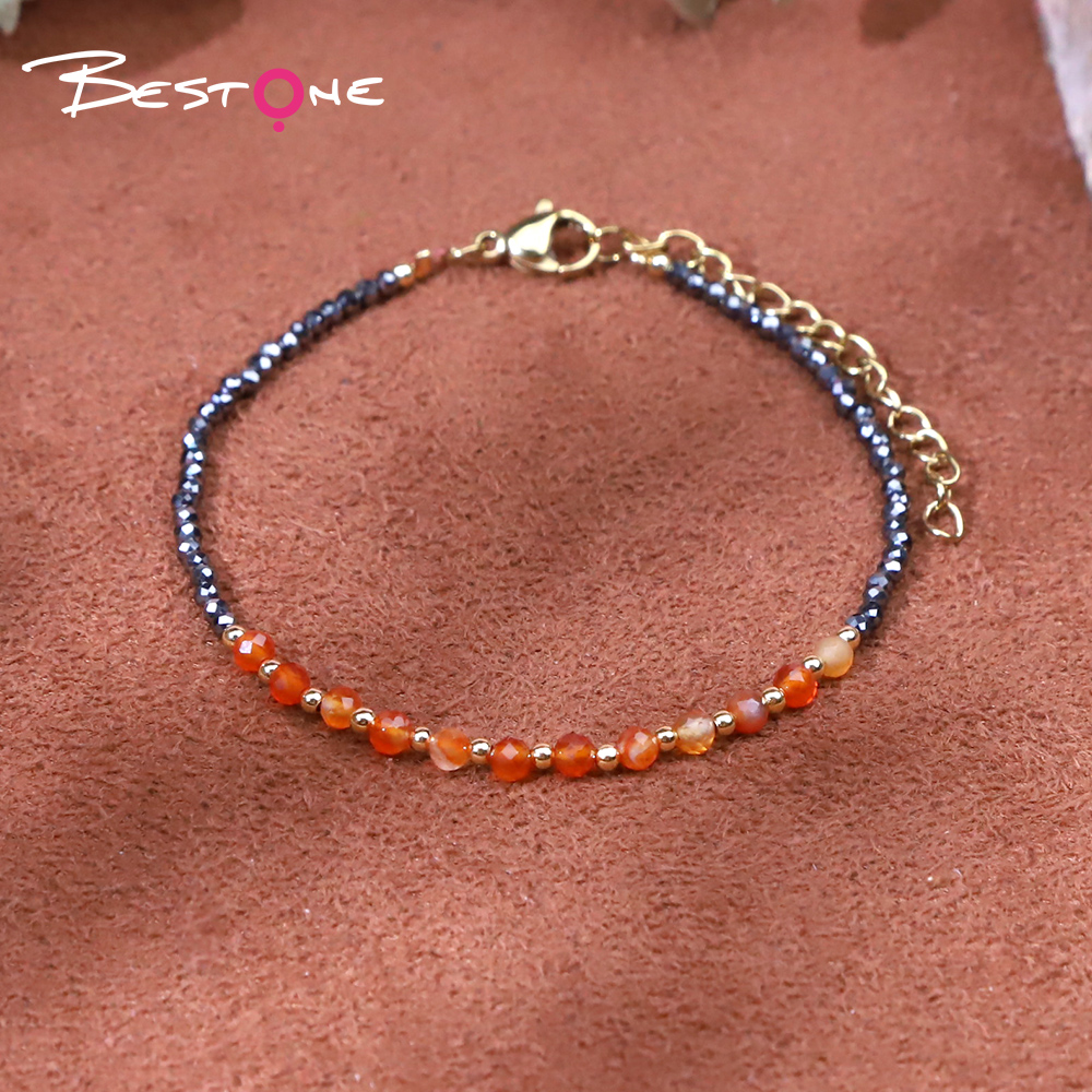 Bracelet - Red agate - faceted bead -3.5mm+ Hemitite - faceted bead -2mm+ copper bead -2mm-18+4.5cm