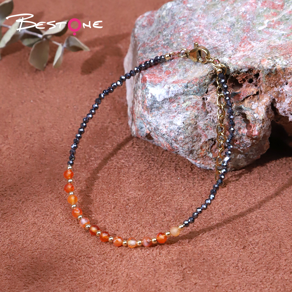 Bracelet - Red agate - faceted bead -3.5mm+ Hemitite - faceted bead -2mm+ copper bead -2mm-18+4.5cm