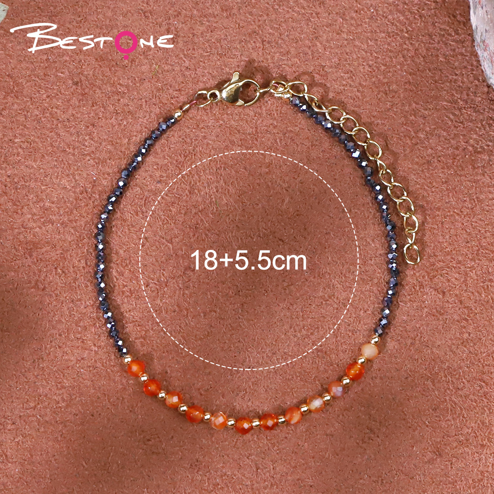 Bracelet - Red agate - faceted bead -3.5mm+ Hemitite - faceted bead -2mm+ copper bead -2mm-18+4.5cm