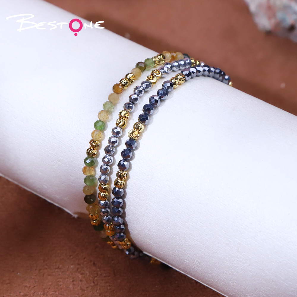 Bracelet - Hemitite - faceted beads - Silver -3mm+ copper plated gold flower beads -3mm-18+6cm