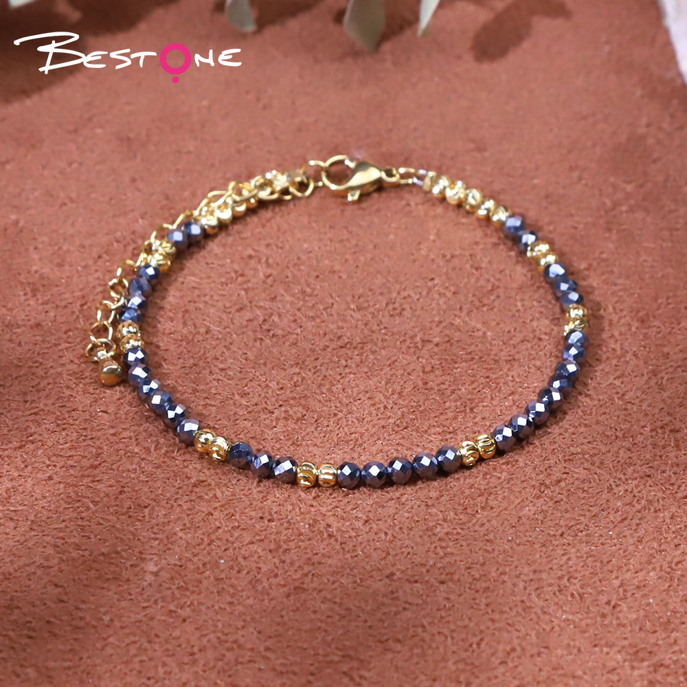 Bracelet - Hemitite - faceted beads - Silver -3mm+ copper plated gold flower beads -3mm-18+6cm