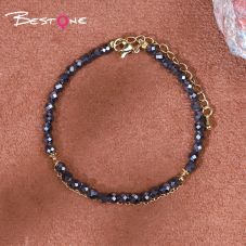 Bracelet - Hemitite - Bead - Gun black -4mm+ copper plated gold spacer + metal chain -5.5cm-18+5cm