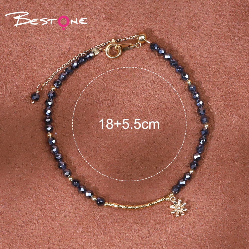 Bracelet - Hemitite - Bead - Gun black -4mm+ copper plated gold spacer + metal chain -5.5cm-18+5cm