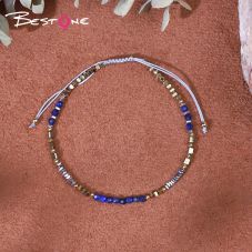 Bracelet - Lapis Lazio - faceted bead -3mm+ Hemitite - square - Gold -2*3mm+ Hemitite - square - Silver -2*1mm+ Hemitite - Triangle bead -3*3mm- Drawstring