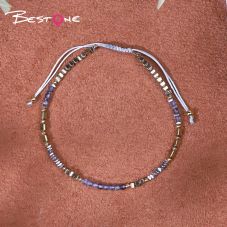 Bracelet - Cordierite - faceted bead -3mm+ Hemitite - Square - Gold -2*3mm+ Hemitite - square - Silver -2*1mm+ Hemitite - Triangle bead -3*3mm- Drawstring