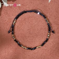 Bracelet - Black crystal - faceted bead -3mm+ bead - faceted -3*5mm+ copper bead -2mm- Drawstring