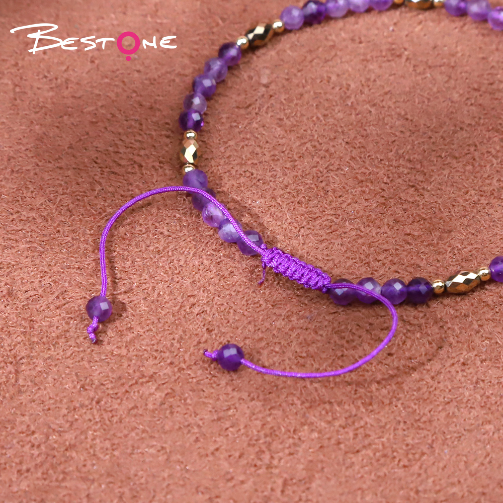 Bracelet - Amethyst - faceted bead -3mm+ bead - faceted -3*5mm+ copper bead -2mm- Drawstring