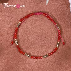 Bracelet - Red agate - faceted bead -3mm+ bead - faceted -3*5mm+ copper bead -2mm- drawstring