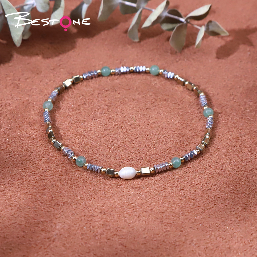 Bracelet - pearl - 4 * 5 mm + material - nib - 3.5 mm square - 2 * 1 mm + + stone - stone - GuanZhu - - golden triangle - + 3 * 3 mm copper beads - 2 mm - bungee cord