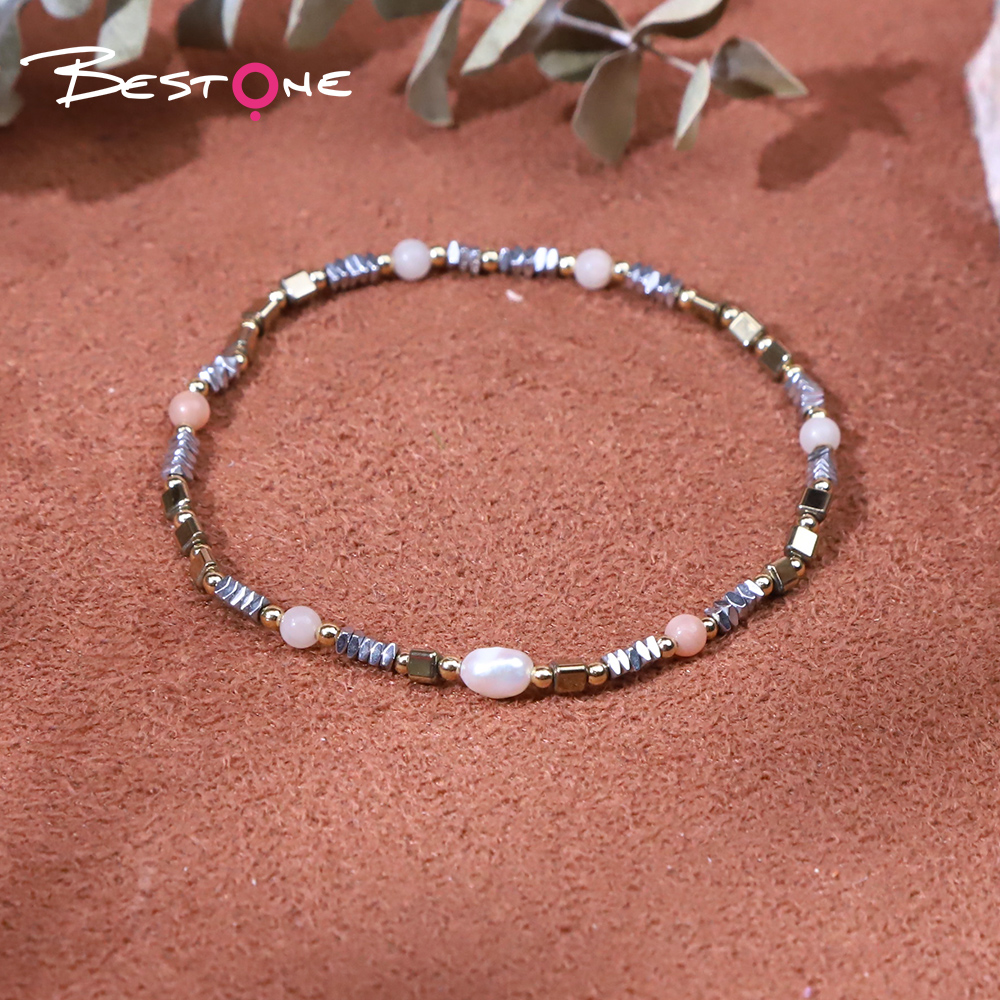 Bracelet - pearl - 4 * 5 mm + material - nib - 3.5 mm square - 2 * 1 mm + + stone - stone - GuanZhu - - golden triangle - + 3 * 3 mm copper beads - 2 mm - bungee cord