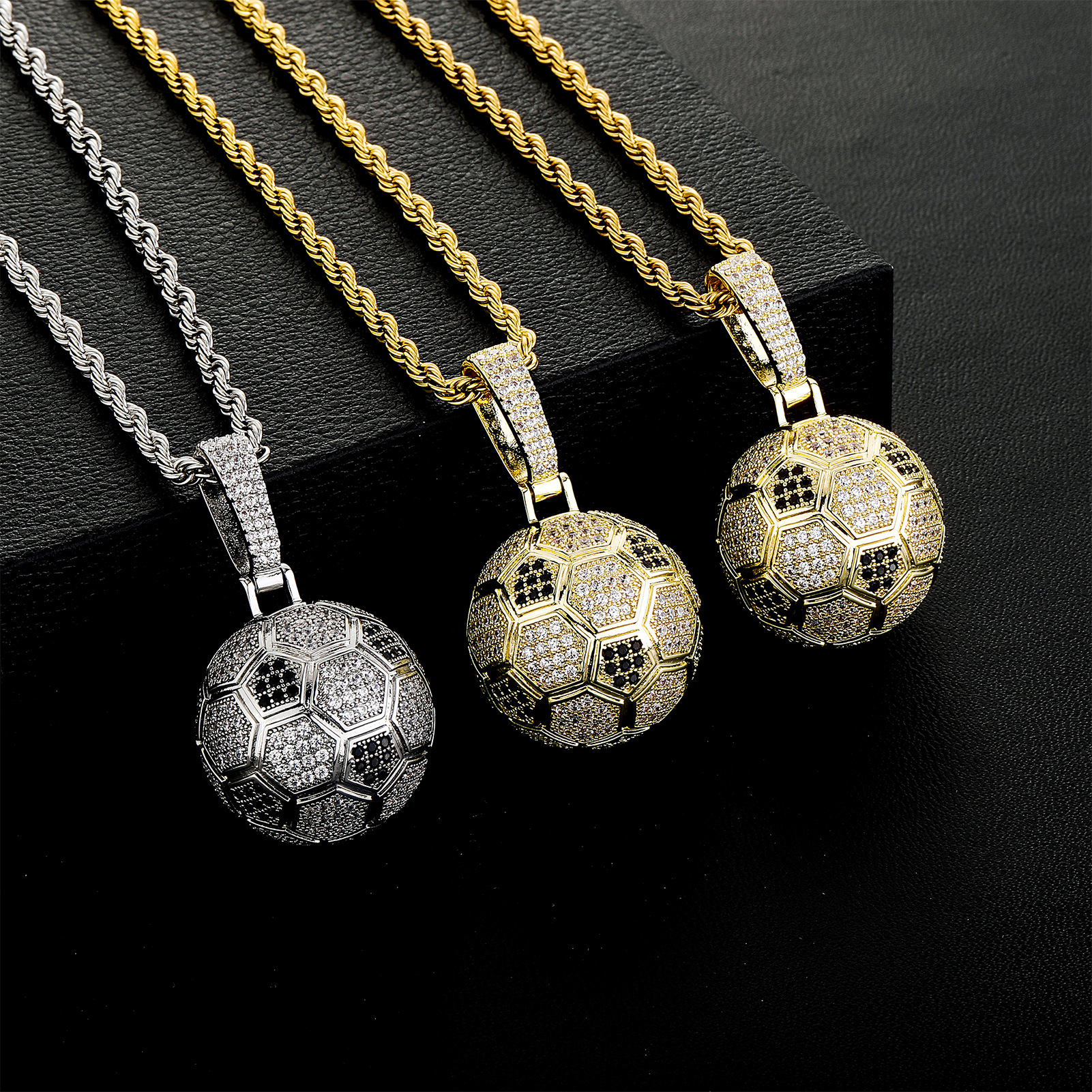 Football necklace pendant metal gold plated