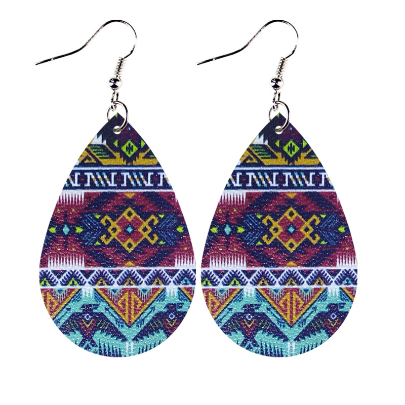 Custom Logo Sublimation Tear Drop Earrings Fashionable PU Leather Design for Bohemian Style Handmade