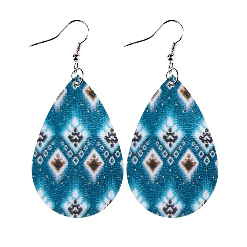 Custom Logo Sublimation Tear Drop Earrings Fashionable PU Leather Design for Bohemian Style Handmade