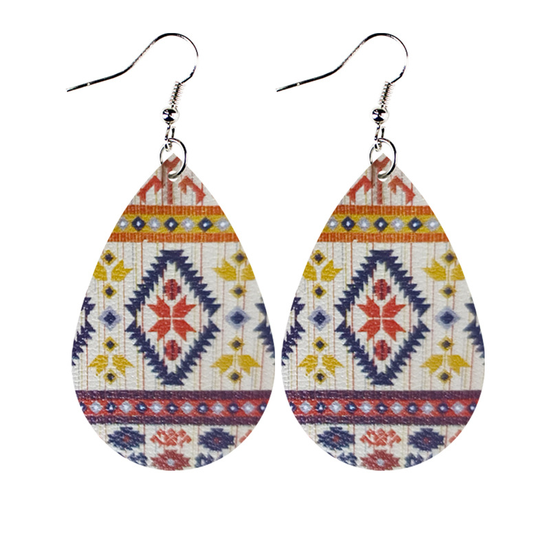 Custom Logo Sublimation Tear Drop Earrings Fashionable PU Leather Design for Bohemian Style Handmade