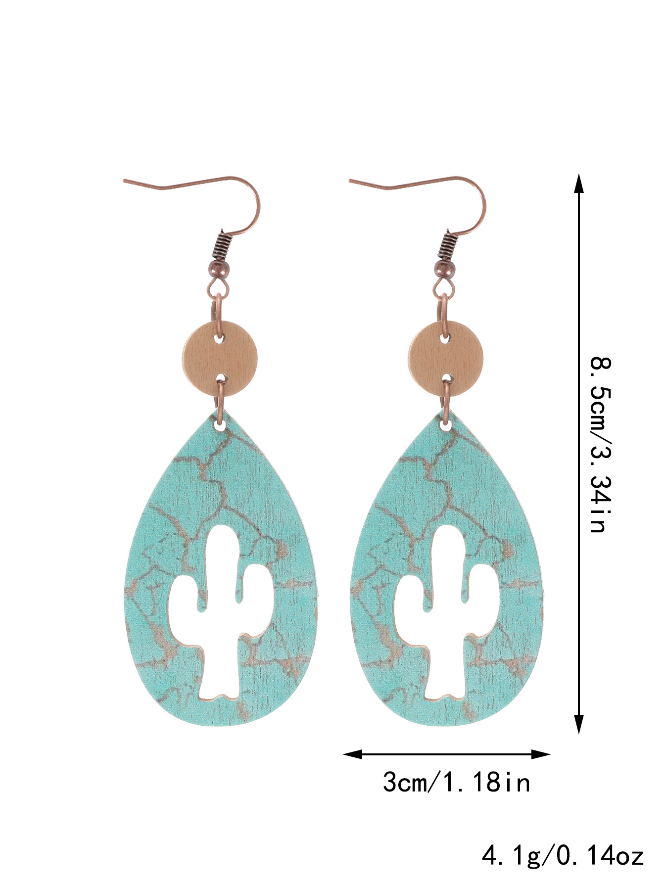 Bestone Western Style Cactus Sunflower Hook Earrings for Women Wooden Western Style Cactus Geometric Pendant Earrings