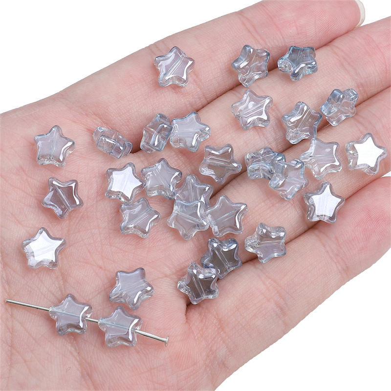 Glass Beads - Transparent Five-Pointed Star Shape - 8mm with 1mm Hole - Pack of 10