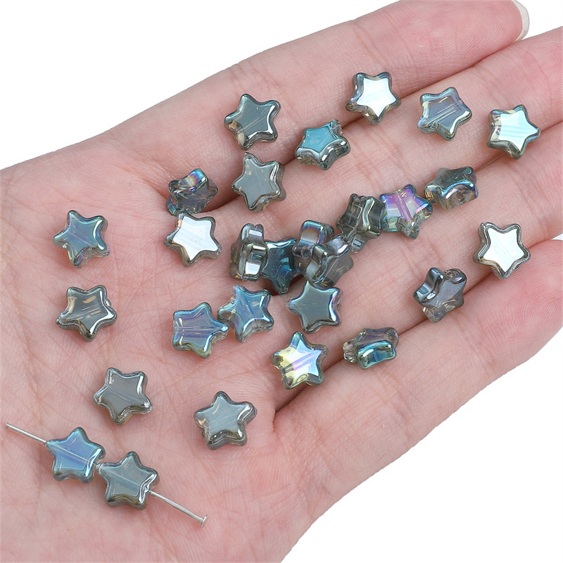 Glass Beads - Transparent Five-Pointed Star Shape - 8mm with 1mm Hole - Pack of 10