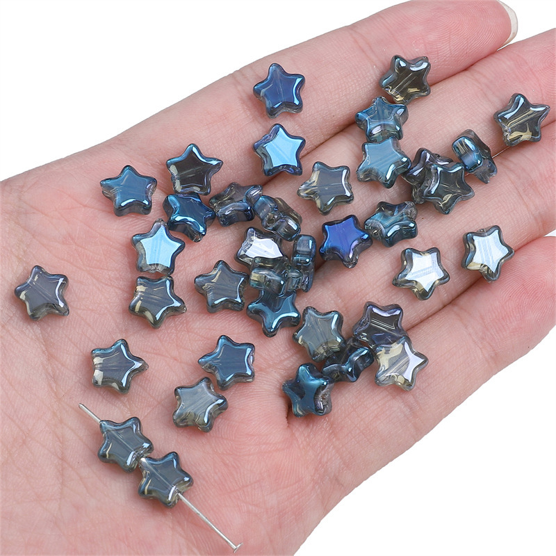 Glass Beads - Transparent Five-Pointed Star Shape - 8mm with 1mm Hole - Pack of 10