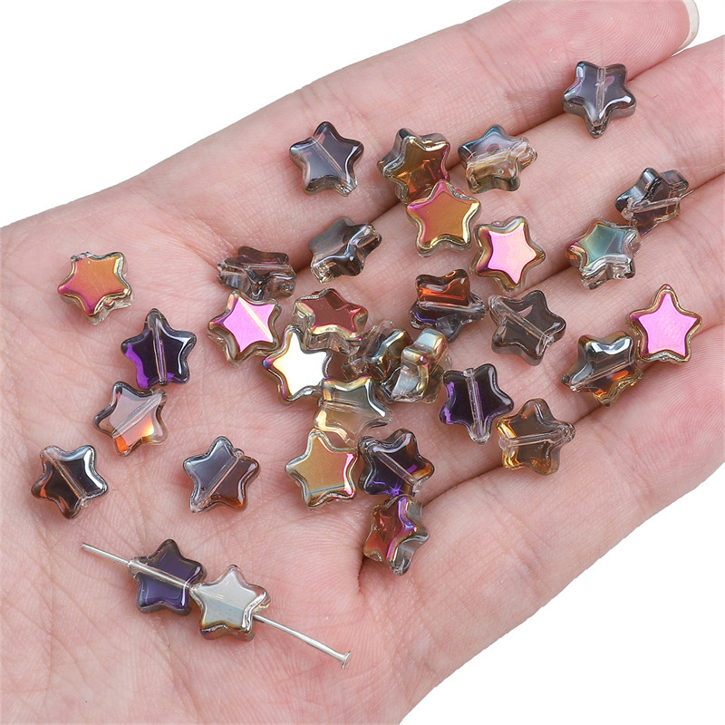 Glass Beads - Transparent Five-Pointed Star Shape - 8mm with 1mm Hole - Pack of 10