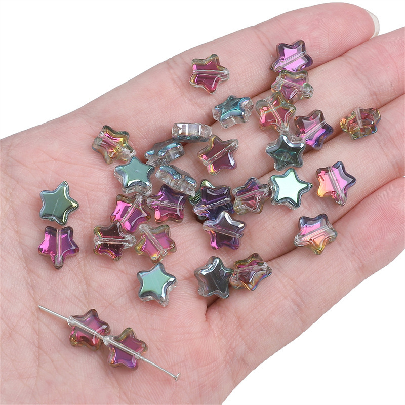 Glass Beads - Transparent Five-Pointed Star Shape - 8mm with 1mm Hole - Pack of 10