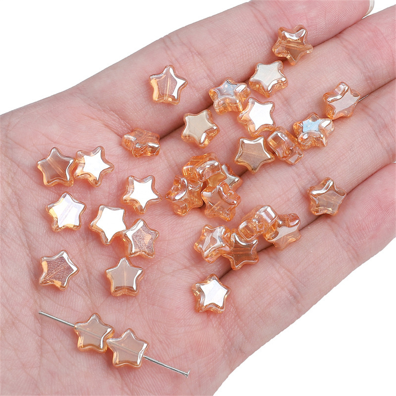 Glass Beads - Transparent Five-Pointed Star Shape - 8mm with 1mm Hole - Pack of 10