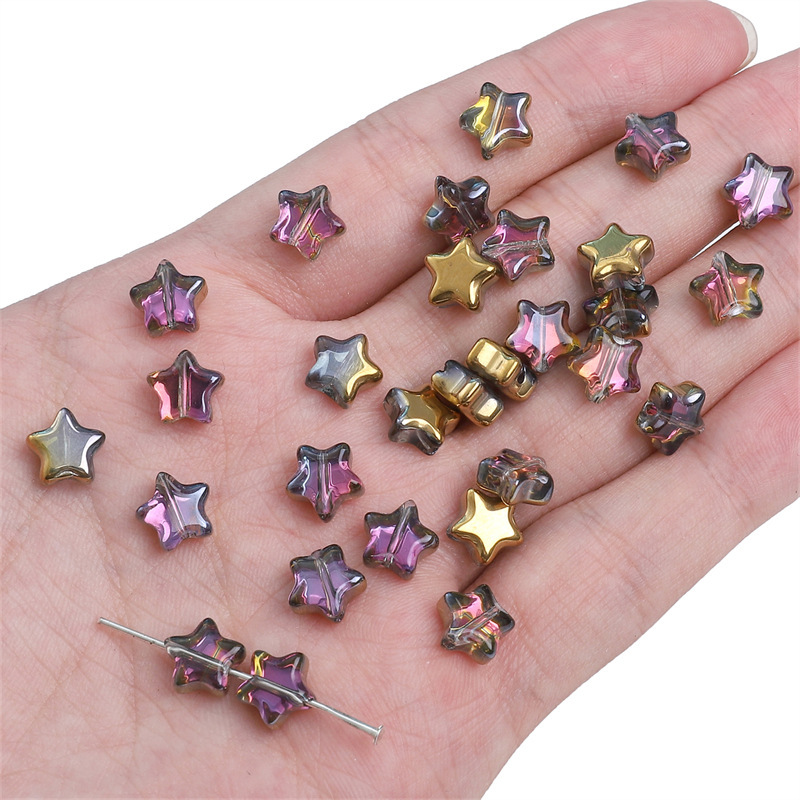 Glass Beads - Transparent Five-Pointed Star Shape - 8mm with 1mm Hole - Pack of 10