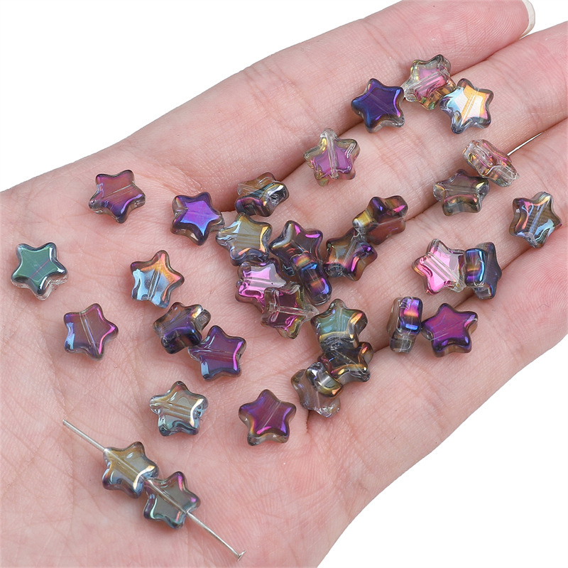 Glass Beads - Transparent Five-Pointed Star Shape - 8mm with 1mm Hole - Pack of 10