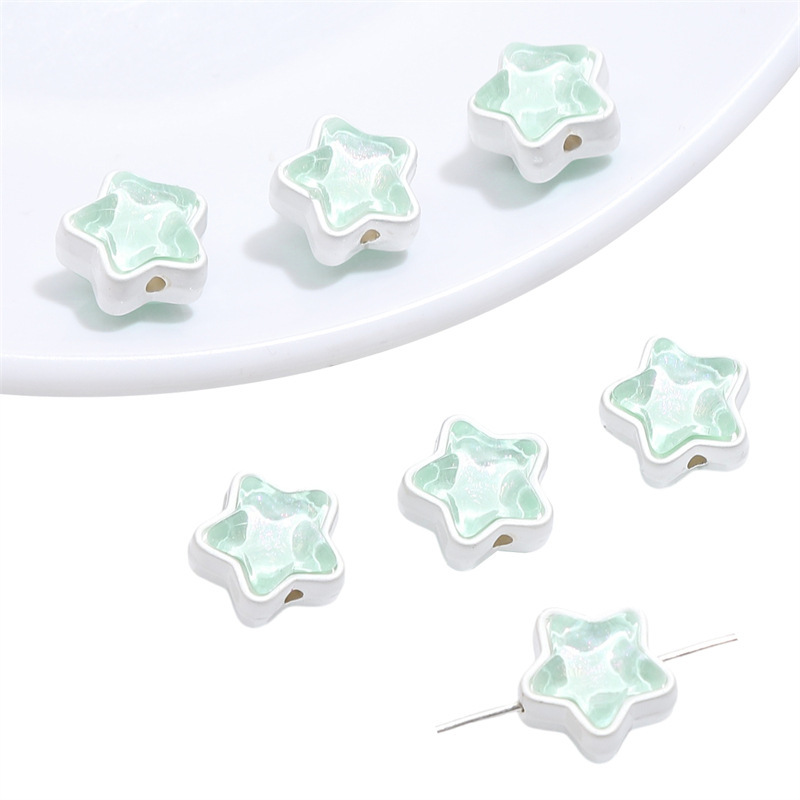 Glass & Alloy Pendant Set - Transparent Five-Pointed Star Beads, 12mm - 1mm Hole - Pre-Mounted on Alloy Bases - 10 Sets/Pack