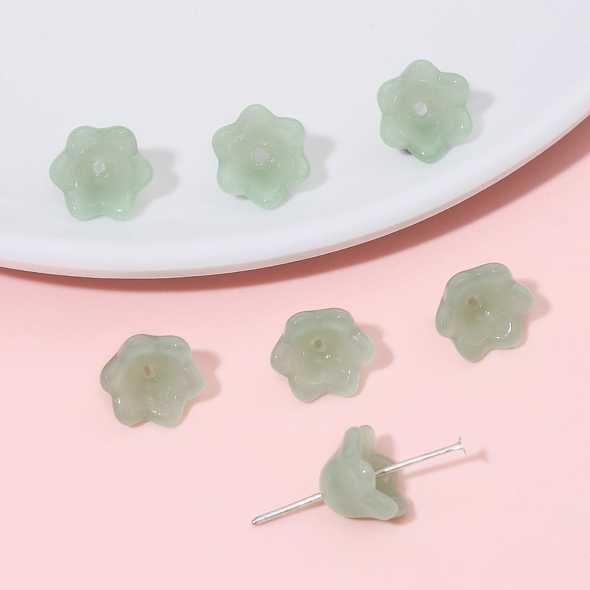 Glass Bead Flower Holders - Fresh Green Color - 12x7mm Size with 1mm Hole - 10 Pieces Per Pack