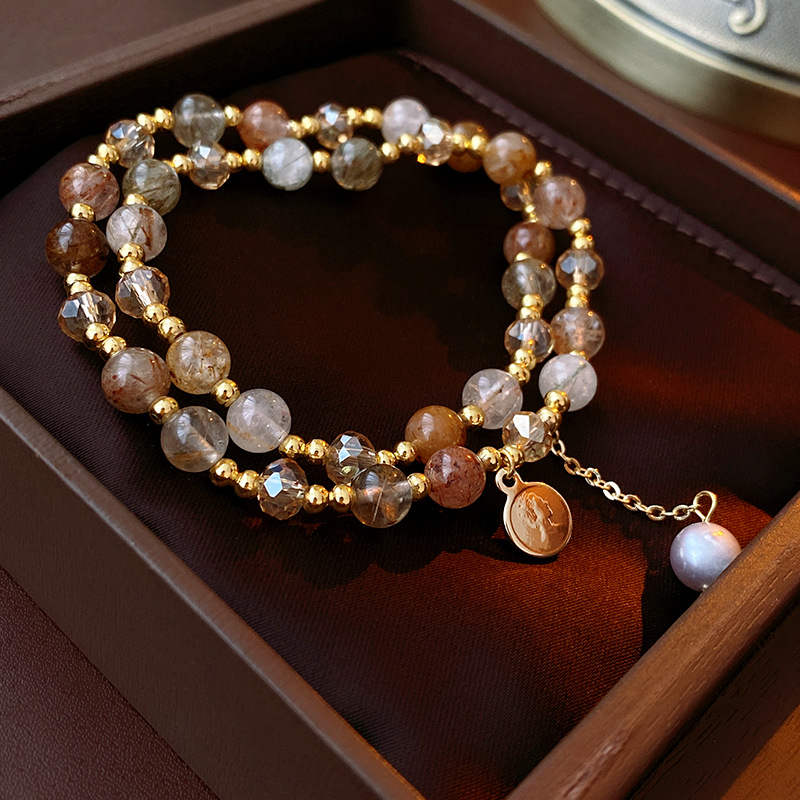 Vintage Crystal Stone Beads Baroque Pearl Bracelets Chinese Style Portrait Pendant Bracelet Bangle