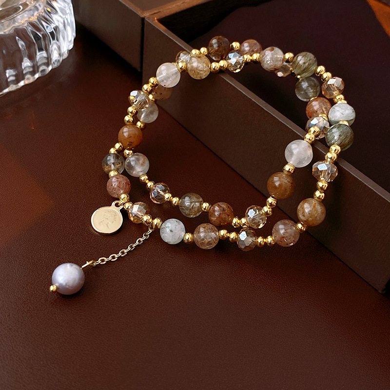 Vintage Crystal Stone Beads Baroque Pearl Bracelets Chinese Style Portrait Pendant Bracelet Bangle