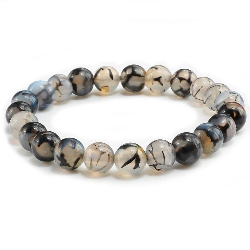 Hot-selling Natural Stone Beaded Bracelet for Women - Fashionable Dragon Pattern Agate Bead Bracelet