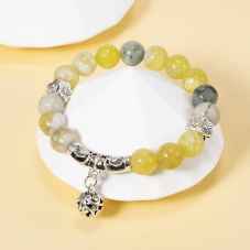 New Arrival: 10mm Flower Jade Bracelet with Pendant, Handcrafted Beaded Wristlet