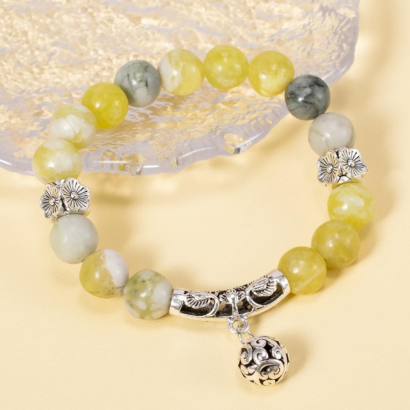 New Arrival: 10mm Flower Jade Bracelet with Pendant, Handcrafted Beaded Wristlet