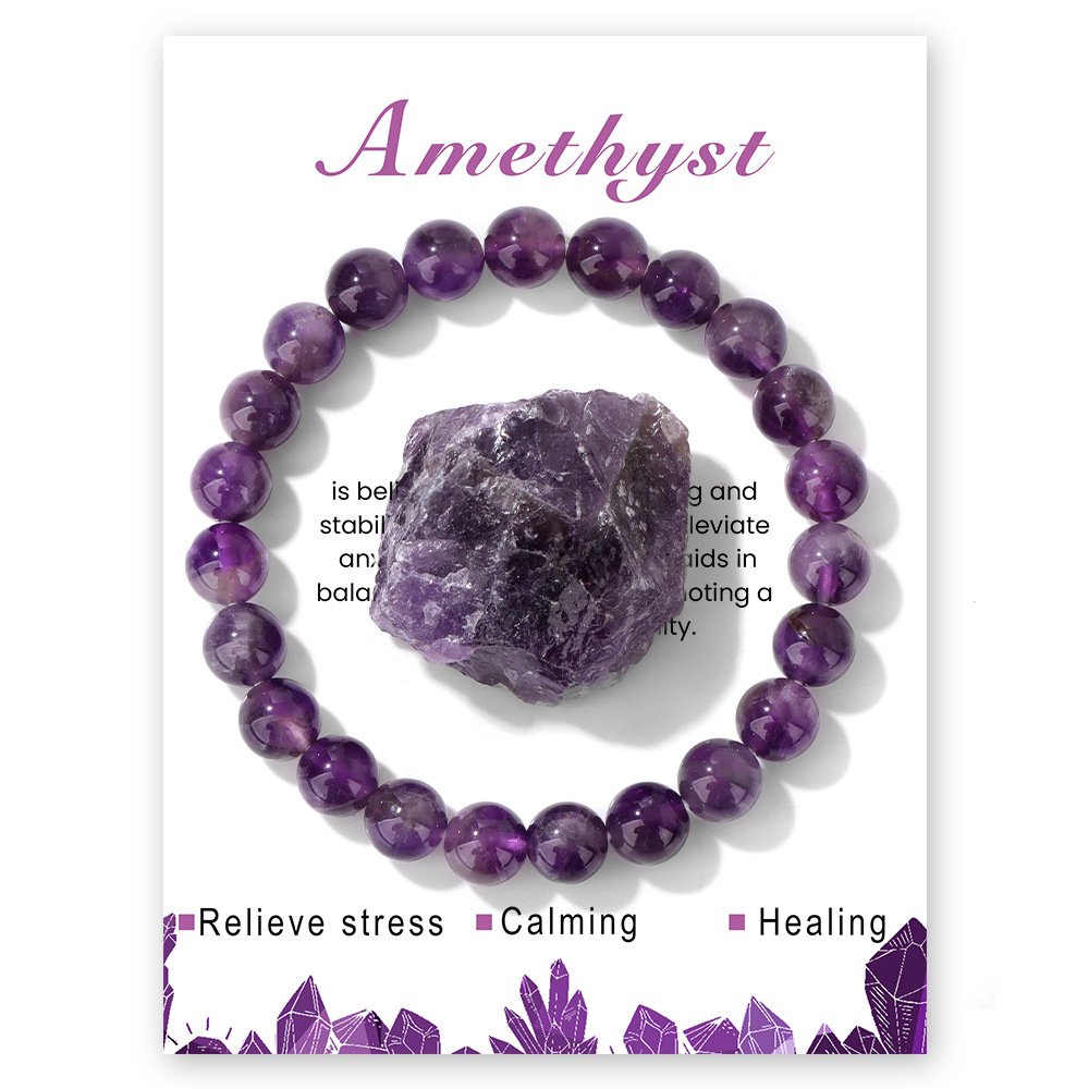 8mm Natural Stone Natural Crystal Raw Bead Bracelet Amethyst Elastic Bracelet