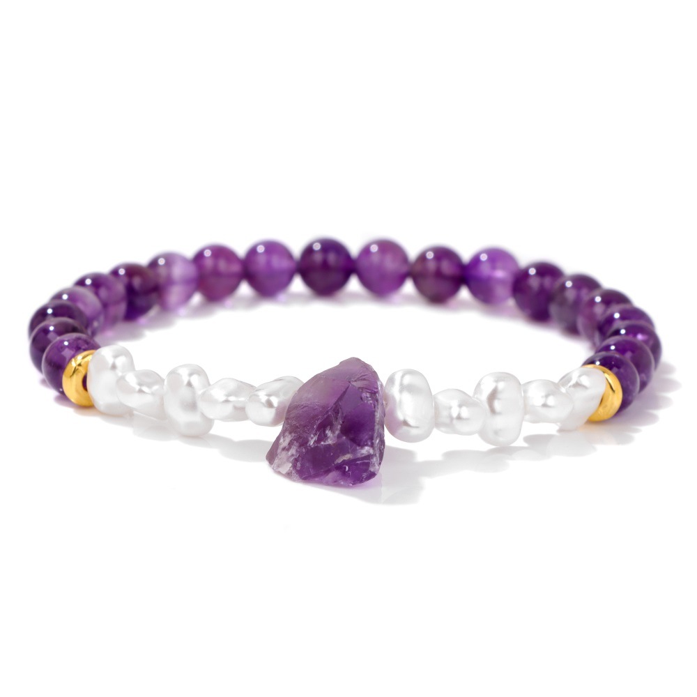 6mm Natural Amethyst Women's Bracelet Irregular Raw Stone