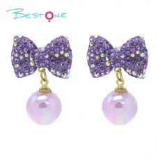 Bling Beads Earring Bow and Glass beads Violet Colors