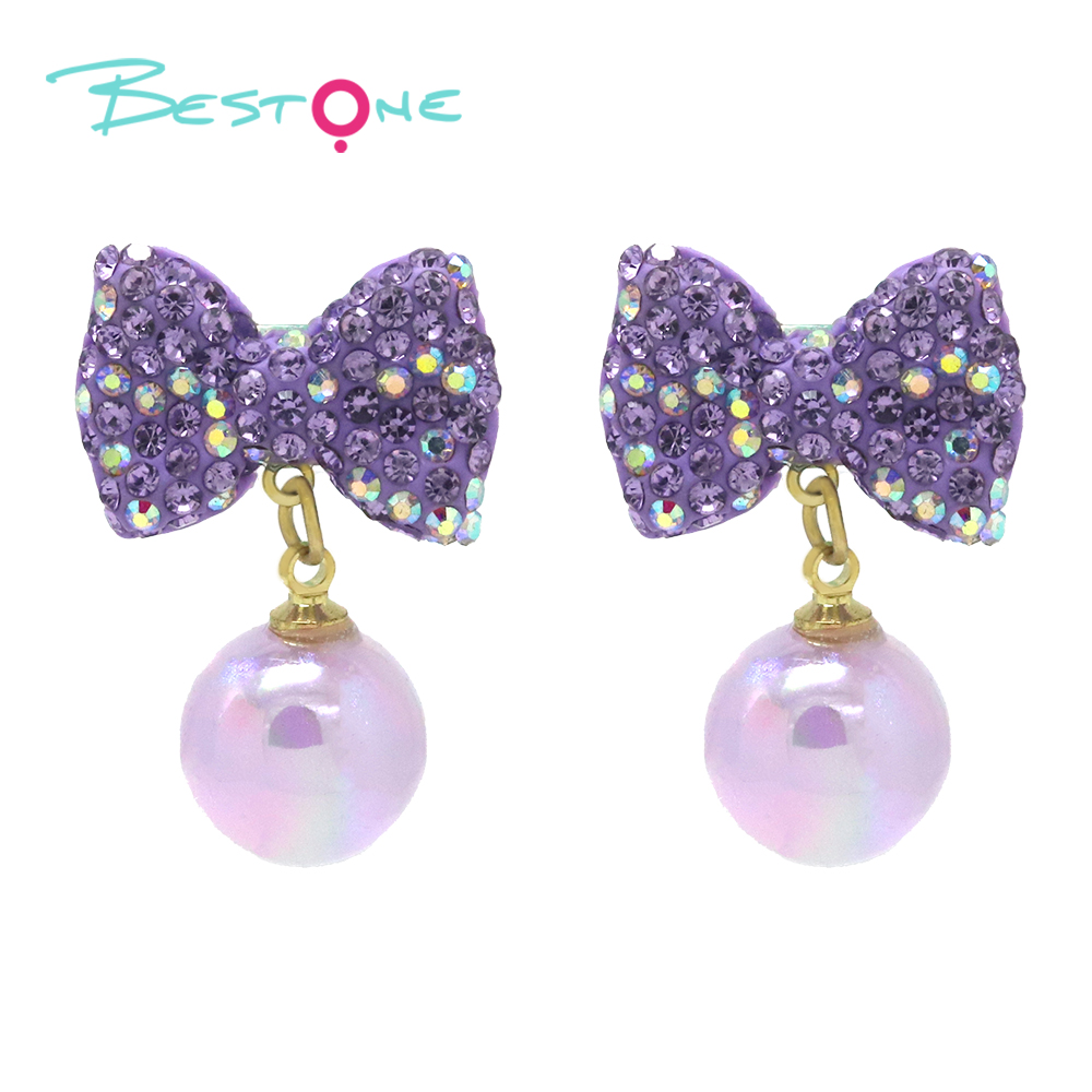 Bling Beads Earring Bow and Glass beads Violet Colors