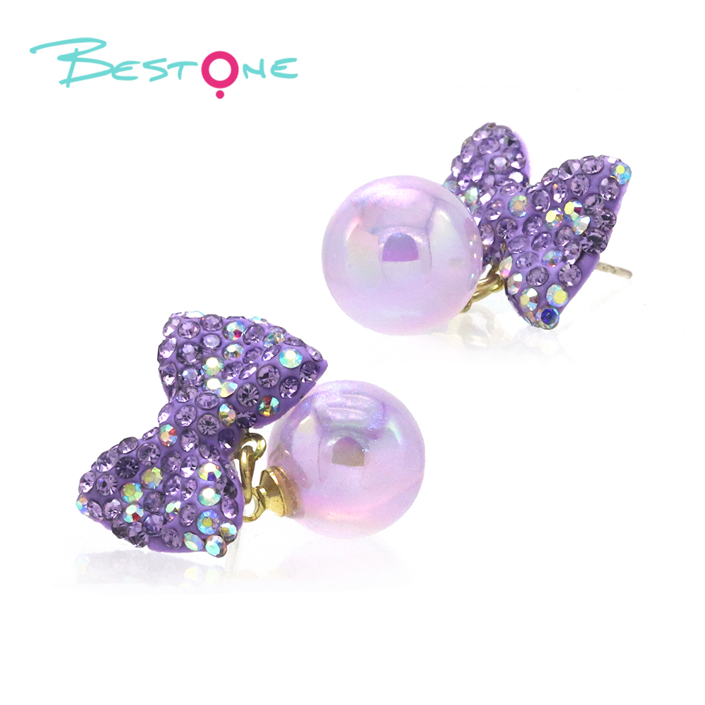 Bling Beads Earring Bow and Glass beads Violet Colors